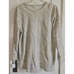 purejill woman Petite L knit textured tunic long sleeve 100%‎ cotton gray white